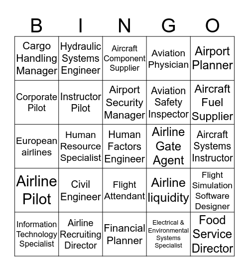 Aviation Career Bingo Card