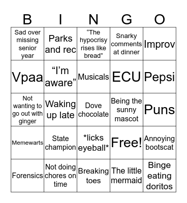 Sophie Bingo Card