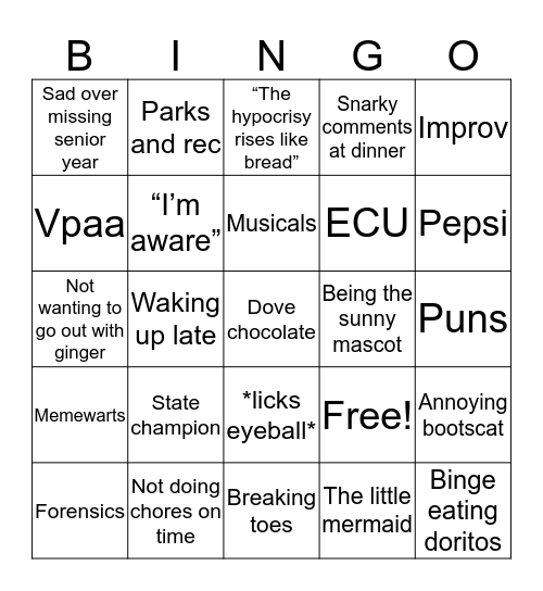 Sophie Bingo Card