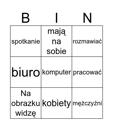 Opisywanie obrazka Bingo Card