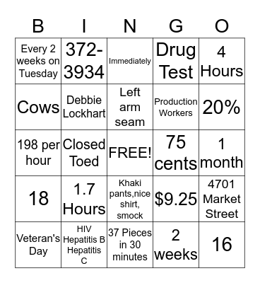 RGI Bingo Card