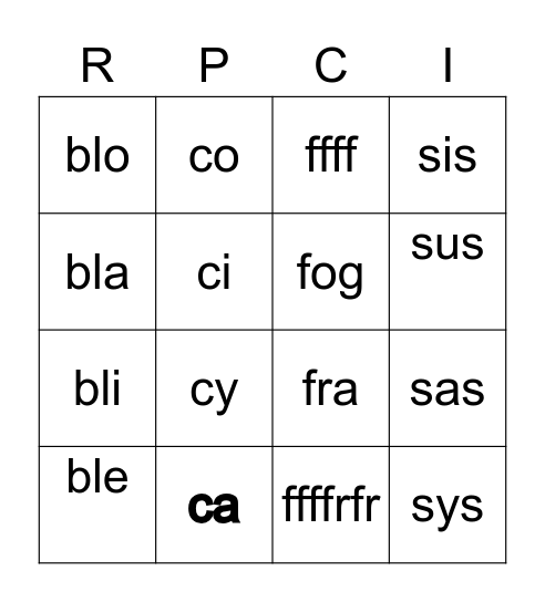 oobat Bingo Card