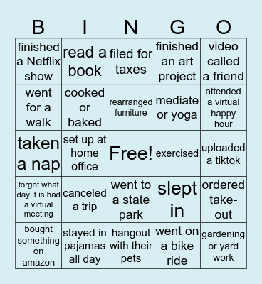 Stay at Home Bingo Card
