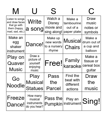 Mrs. Parker's Musical Bingo Card