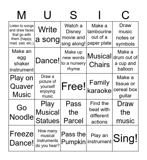 Mrs. Parker's Musical Bingo Card