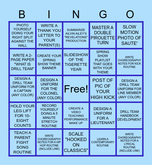 TIGERETTE BINGO Card