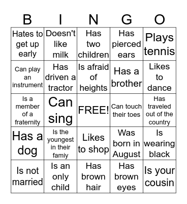 Find someone who....... Bingo Card