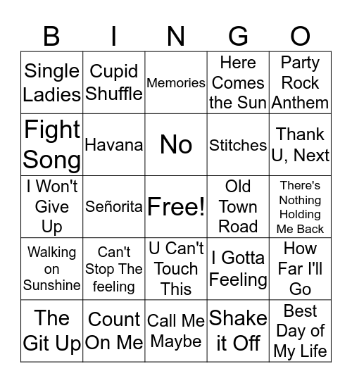 Popular Hits of the 2000's Bingo Card