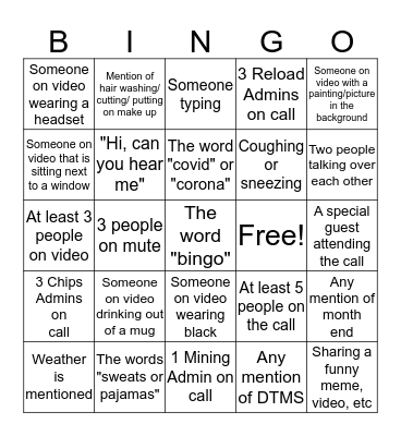 Admin Conference Call Bingo! Bingo Card