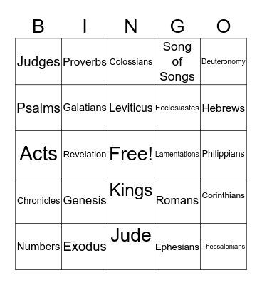 Books of the Bible Bingo Card