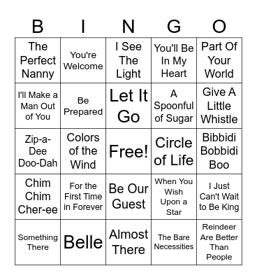 Disney Bingo Updated Bingo Card