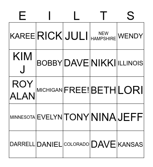 EILTS/ROMINE Bingo Card