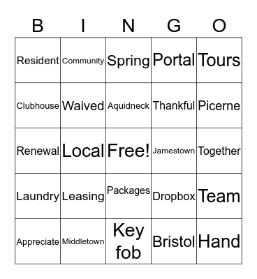 East Bay & Harbor Village Bingo Card