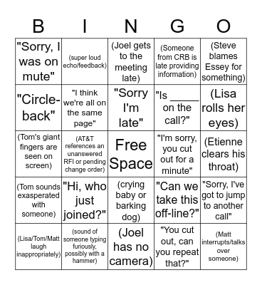 USC Ellison Conference Call Bingo Card