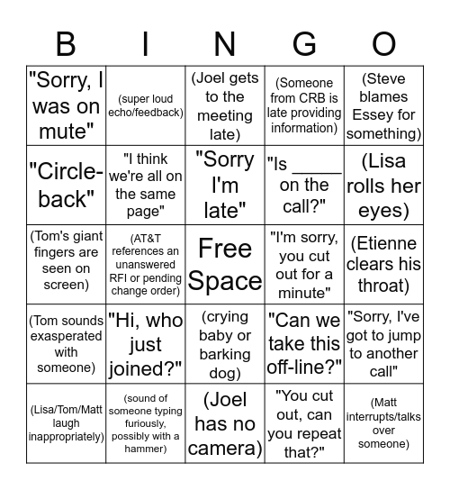 USC Ellison Conference Call Bingo Card