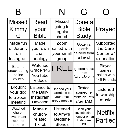 Grace 146 Student Bingo Card