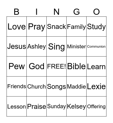 Sunday School Bingo Card