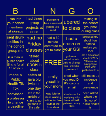 UMICH SCHOOL OF PUBLIC HEALTH Bingo Card