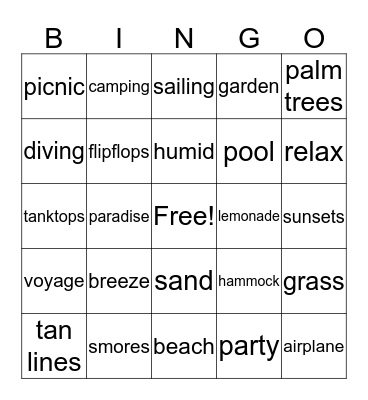 SUMMER VACATION Bingo Card