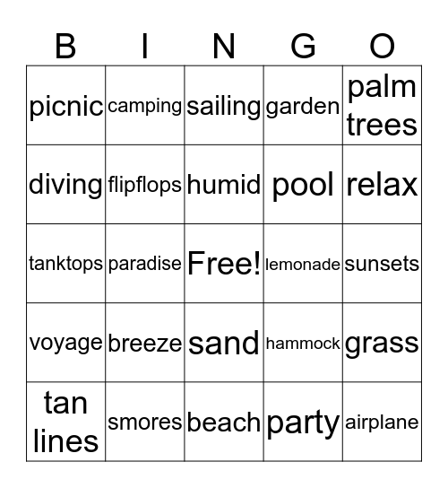 SUMMER VACATION Bingo Card