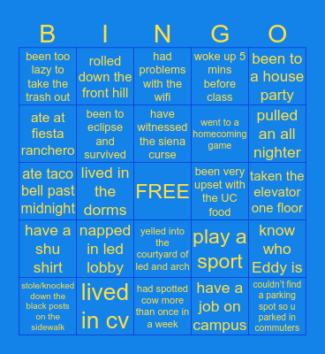 SIENA HEIGHTS UNIVERSITY Bingo Card