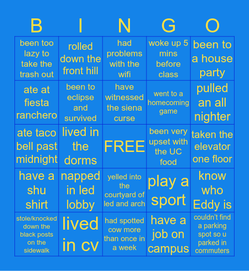 SIENA HEIGHTS UNIVERSITY Bingo Card
