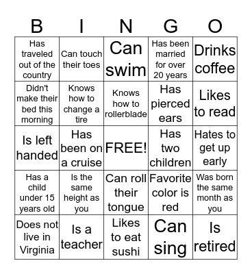 Find someone who....... Bingo Card