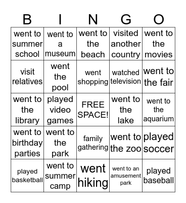 SUMMER BINGO Card