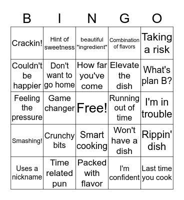 Master Chef Bingo Card
