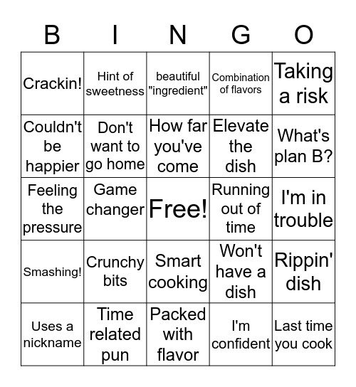 Master Chef Bingo Card