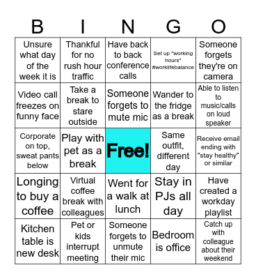 WFH Bingo Card