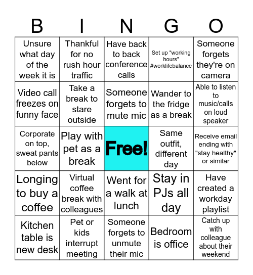 WFH Bingo Card