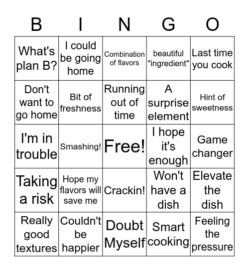 Master Chef Bingo Card