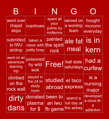 IWU Bingo Card