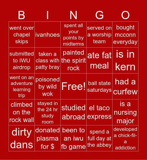 IWU Bingo Card