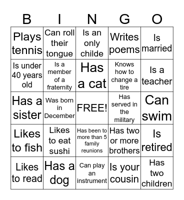Find someone who....... Bingo Card