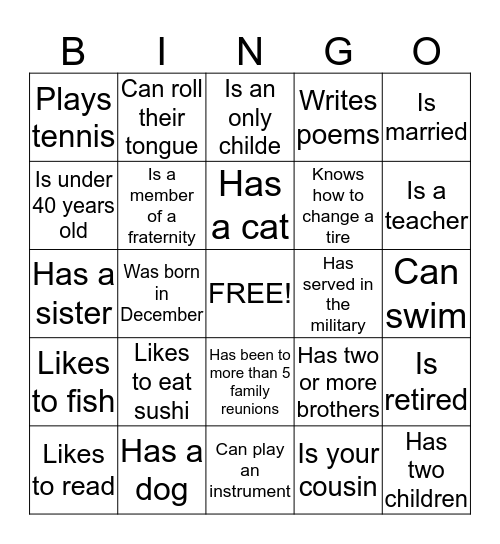 Find someone who....... Bingo Card