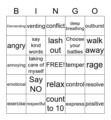 Anger Bingo Card