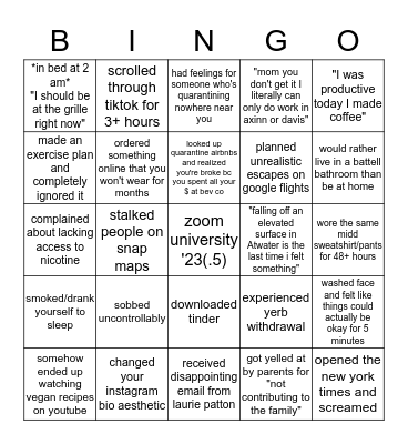 midd babes in quarantine Bingo Card