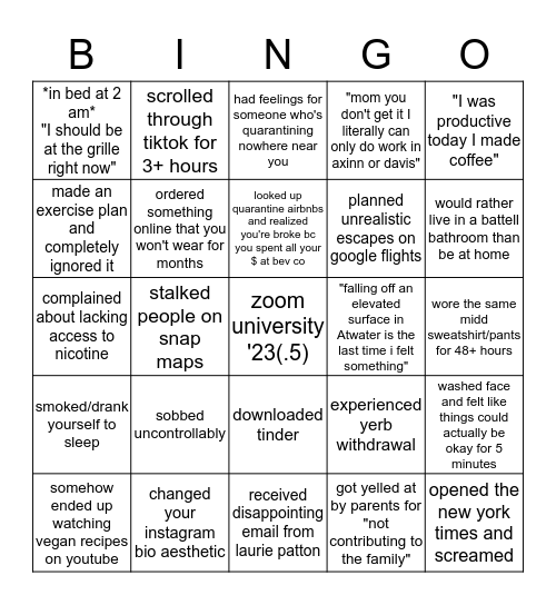 midd babes in quarantine Bingo Card