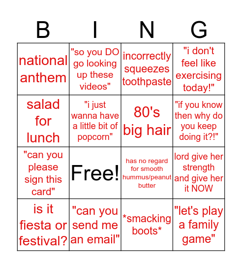 Michelle 2.0 Bingo Card