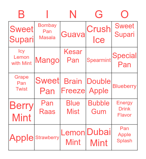 Which hookah flavor have you smoked? Bingo Card