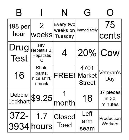 Untitled Bingo Card