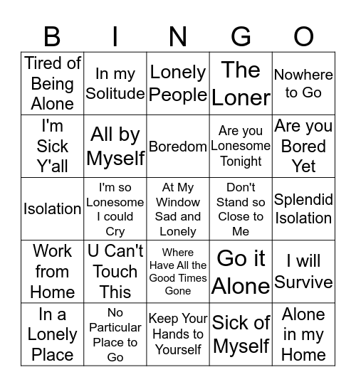 Music to Quarantine By Bingo Card