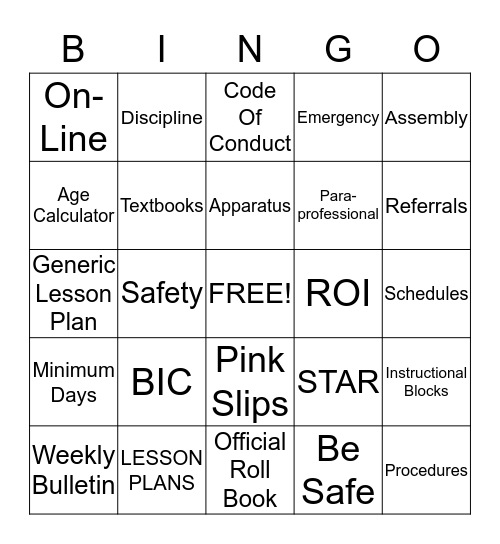 Charnock Lingo Bingo Card