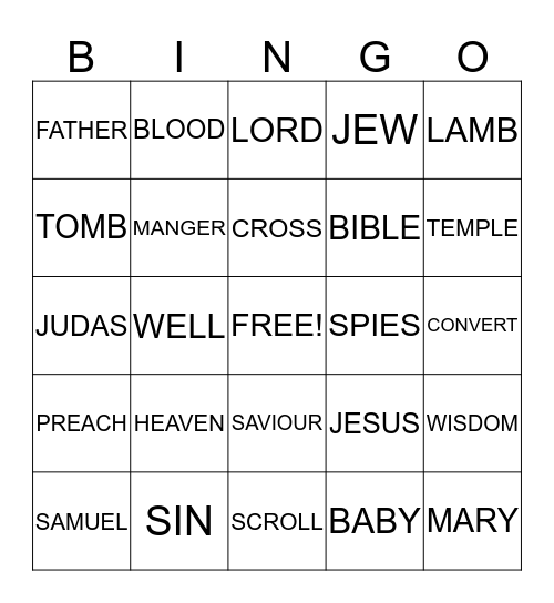 CHURCH BINGO Card