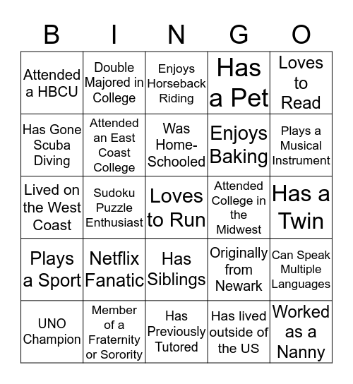 GREAT OAKS  Bingo Card