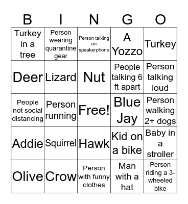 SIP Trail Bingo Card