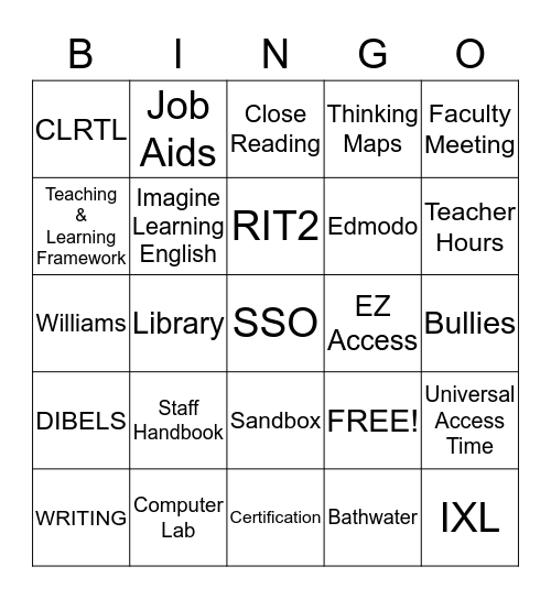 Charnock Lingo Bingo Card