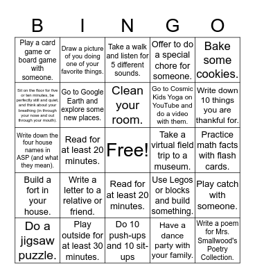 Just for Fun Bingo Card